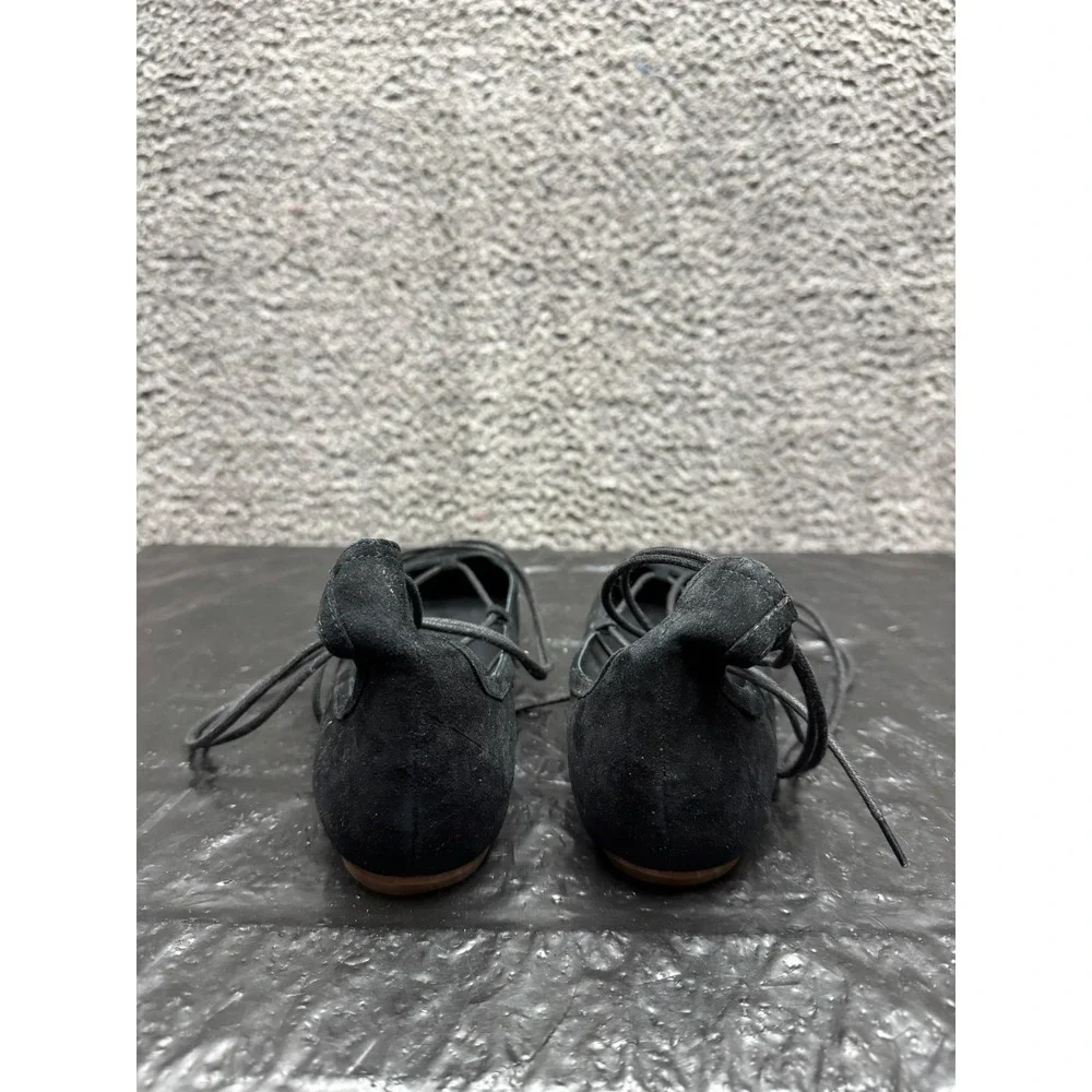 Joie Jenessa Suede Lace-Up Ballerina Flats Black Womens Size 38.5 EU